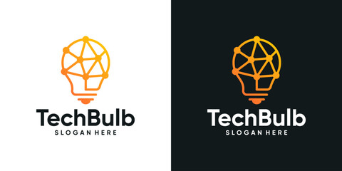 Smart technology logo design template. Light bulb logo with abstract dot, molecule and network Internet system design graphic vector. Symbol, icon, creative.