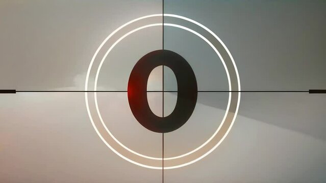 Countdown movie from 5 to 0 number. Old film movie timer count in grey retro style. Vintage video timer, retro cinema animation with AI post effects
