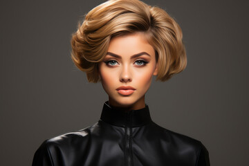 Sultry Elegance: Woman in Black Leather