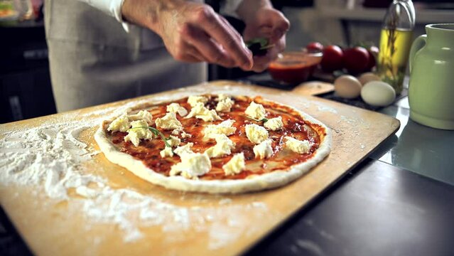 chef cooking tasty margherita pizza	