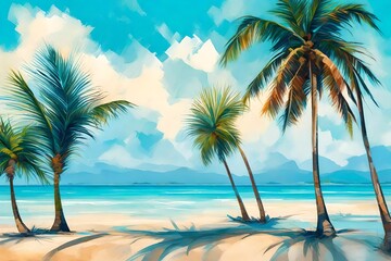 Fototapeta na wymiar tropical island with beach and palm trees