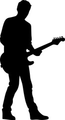 Silhouettes of musicians with guitar. Vector illustration. AI generated illustration.