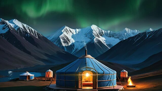 yurt in winter mountain