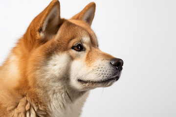 Akita inu Dog close-up portrait on a white background.