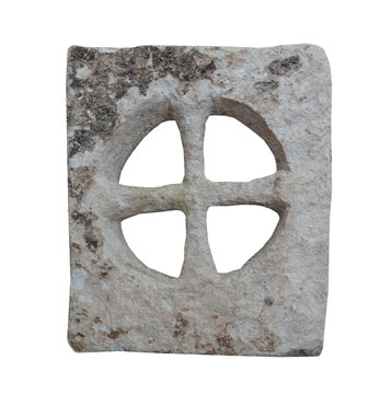 Ancient transenna of a window on white, isolated