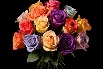An arrangement of vibrant roses in various colors. Generative AI