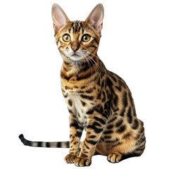 A cute sitting bengal cat, transparent or isolated on white background