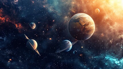 Astrological background with planets and copy space - obrazy, fototapety, plakaty