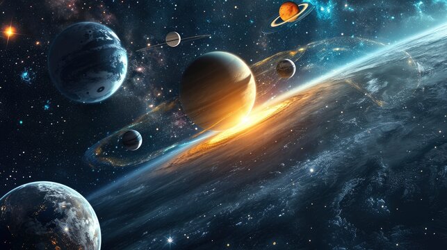Astrological background with planets and copy space