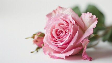Pink rose flower on white background.