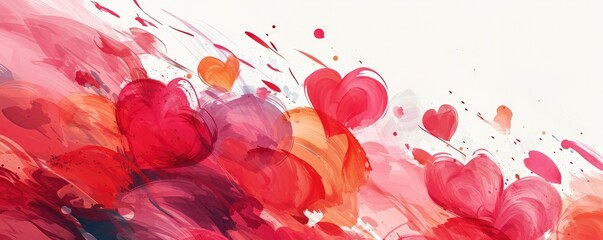Valentine's day banner in the style of calligraphic marks on white background, happy expressionism, light red and dark magenta poster.