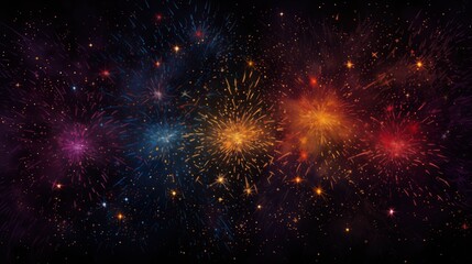 Fototapeta na wymiar digital art showcases an abstract display of space fireworks, with bursts of cosmic energy and color lighting up a festive galaxy in a jubilant astral celebration.