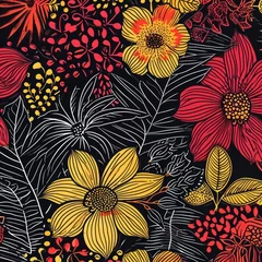 Badezimmer Foto Rückwand black floral African Ankara pattern © MdBaki