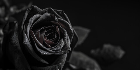 Rosen in schwarz für Trauerkarten als Druckvorlage im Querfornat für Banner, ai generativ