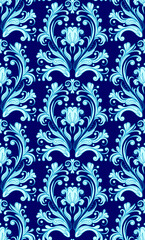 Seamless floral pattern texture or background. Portuguese and Spanish painted tin-glazed ceramic tilework template. Vintage antique baroque style. Handmade drawing vector illustration.