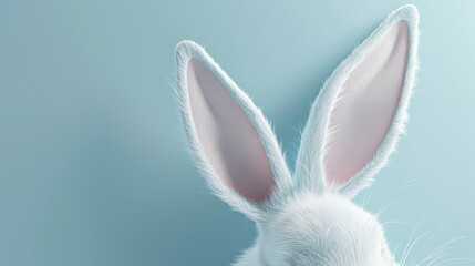 White rabbit ear on pastel blue background. Easter day. 3d rendering - obrazy, fototapety, plakaty