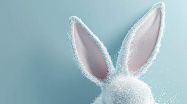 White rabbit ear on pastel blue background. Easter day. 3d rendering