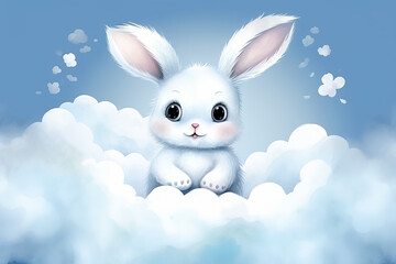 Cheerful baby rabbit playing with butterflies, watercolor style in vibrant colors. generative ai,  generative,  ai, 