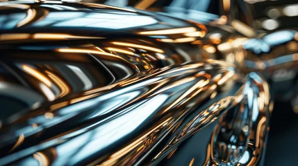 Tuinposter Close-up of a high-resolution, detailed polished metal texture, reflecting industrial elegance © Twinny B Studio
