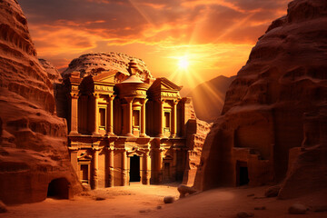 Petra, Jordan, the Rose City at sunset - Travel to historic sites, mysterious ancient architecture - obrazy, fototapety, plakaty
