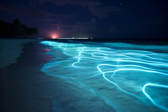 Bioluminescent waves in Vaadhoo Island, Maldives - Seas and oceans, mysterious natural phenomenon