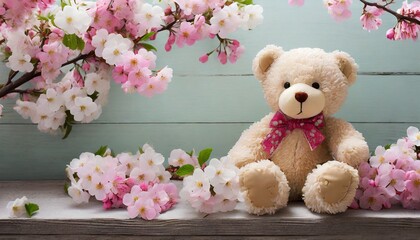 teddy bear with pink flowers