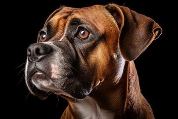 Fototapeta premium Boxer dog close-up portrait on a black background. 