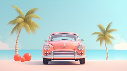 Summer tourism, pastel tones, cars at the beach