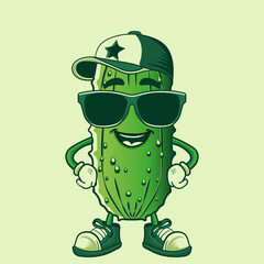 pickel character with green sunglass and cap  vector illustration