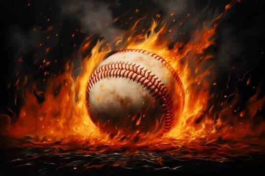 A humorous baseball engulfed in flames. Generative AI