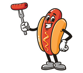 Hot dog with sausage cartoon mascot illustration character vector clip art