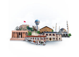 Ankara kolaj çalışması, tarihi mimariler ve gezilecek mekanlar. Translation: Ankara collage work, historical architectures and places to visit.