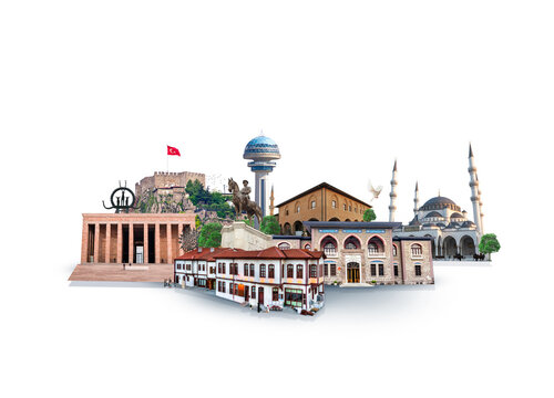 Ankara kolaj &ccedil;alışması, tarihi mimariler ve gezilecek mekanlar. Translation: Ankara collage work, historical architectures and places to visit.