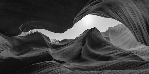 panoramic Antelope Canyon Arizona Black and White