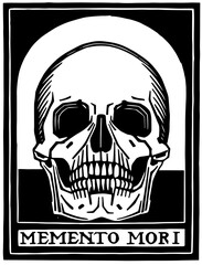 memento mori, the inevitable death, skull design, antique book illustration, ex libris, graphic design, european 1930s
