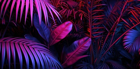 a light purple and blue tropical jungle with palm leaves
