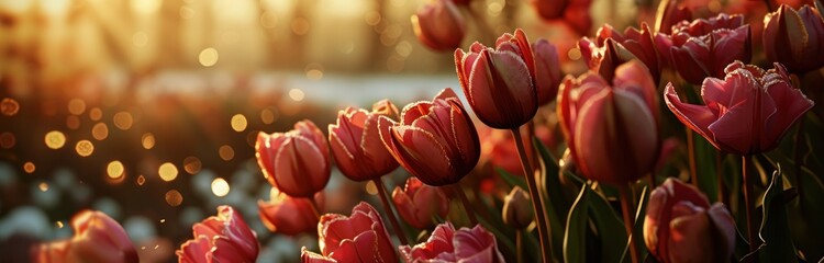 a bunch of tulips are placed in an arrangement - obrazy, fototapety, plakaty