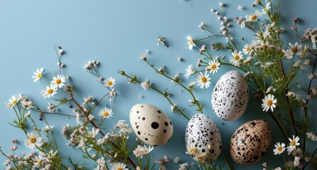 Fototapeta premium a blue background with easter eggs on top of it