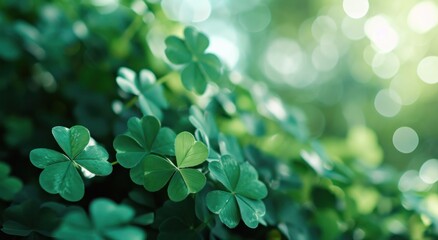 a green background with a bunch of clover leaves