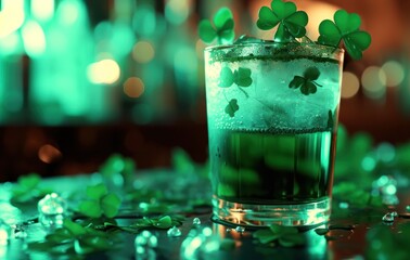 a drink with clovers on top