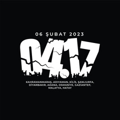 Türkiye depremi 6 şubat. Turkey earthquake february 6, 2023. Pray For Turkey. Vector design. Central fault line. Affected cities infographic vector design