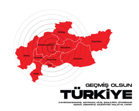 6 şubat Maraş depremi. Turkey earthquake february 6, 2023. Pray For Turkey. Vector design. Central fault line. Affected cities infographic vector design