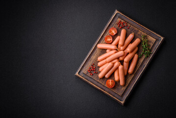 Delicious small sausages with salt, spices and herbs