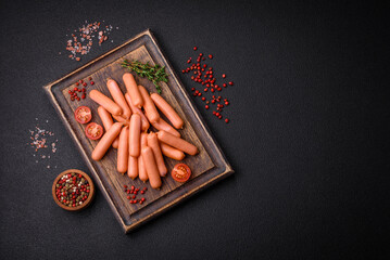 Delicious small sausages with salt, spices and herbs