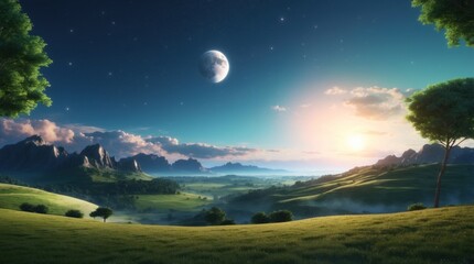 Fototapeta premium Landscape under the moon