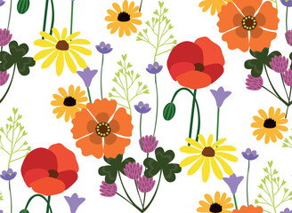 Flowers and leaves in vintage style, seamless pattern.	
