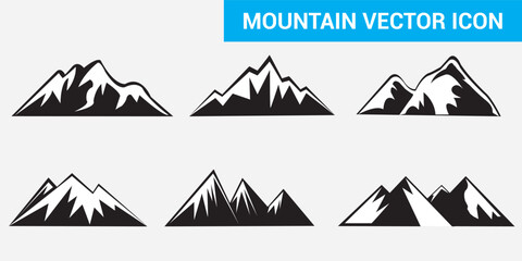 Black mountain icon collection. mountain silhouette, 
 Set of black mountain logo. Adventure, camping, hiking logo collection