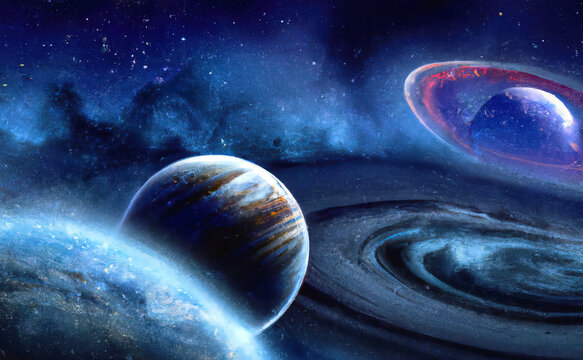 Tło kosmiczne, planety i mgławice.