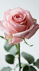 Pink rose flower on white background.