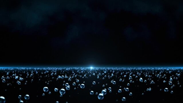 This motion stock graphic shows a field of air bubbles on a dark blue background.